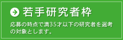 若手研究者枠は、応募の時点で満35才以下の研究者を選考の対象とします。